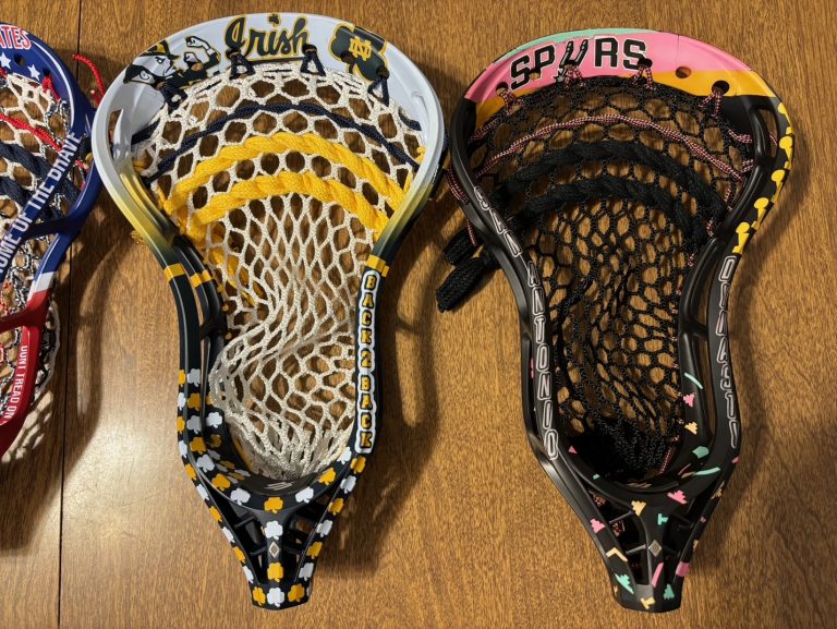 Custom strung lacrosse head — a past Summer Showdown camp prize