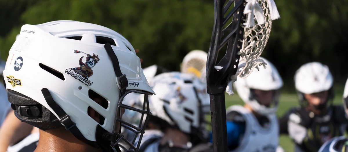 SA Armadillos lacrosse helmet close-up on the sideline in San Antonio